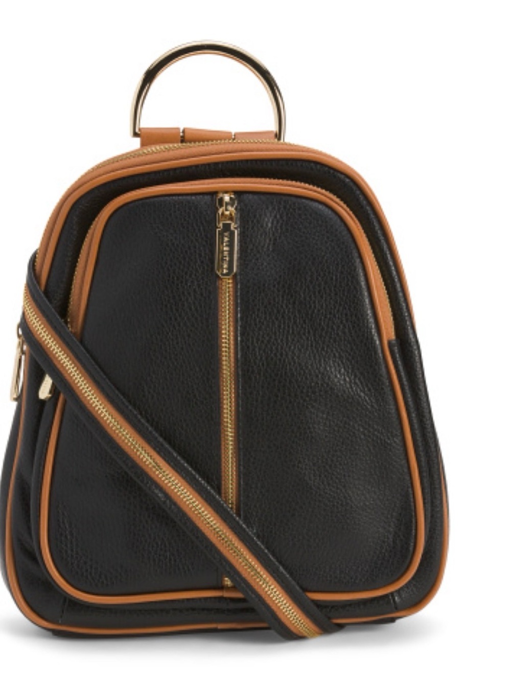 Valentina Black and Brown Leather made in Italy Crossbody Bag with Gold Hardware